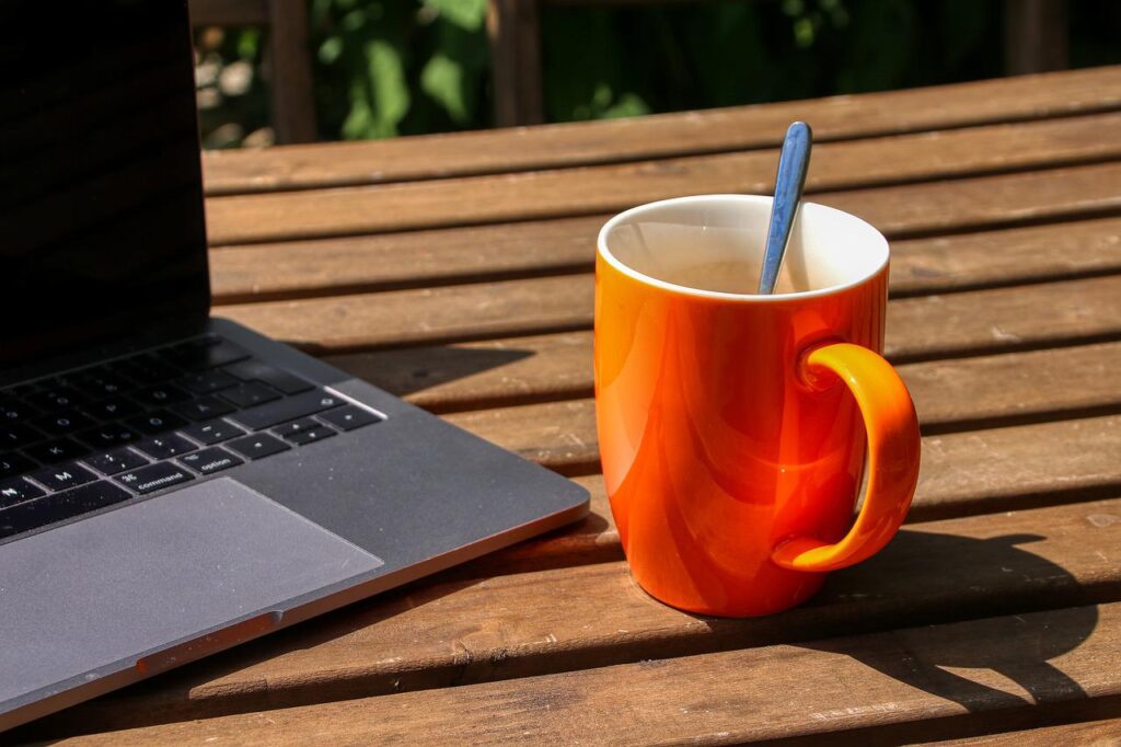 Laptop Coffee Mug Outdoor Table