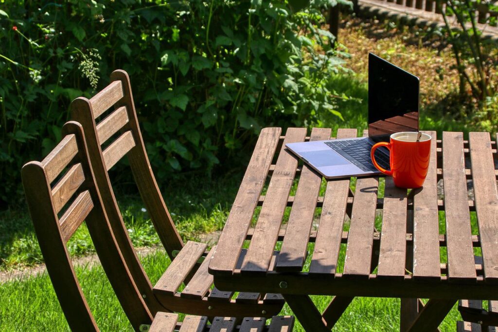 Folding Garden Table and Chairs with Laptop