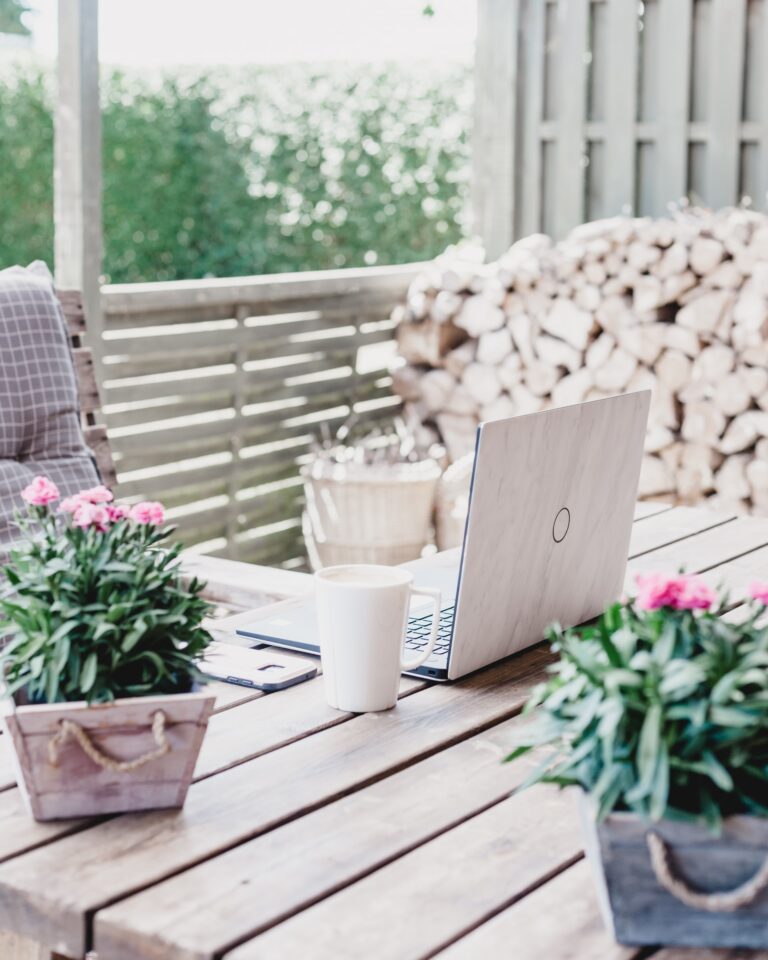 White Wash Porch and Laptop