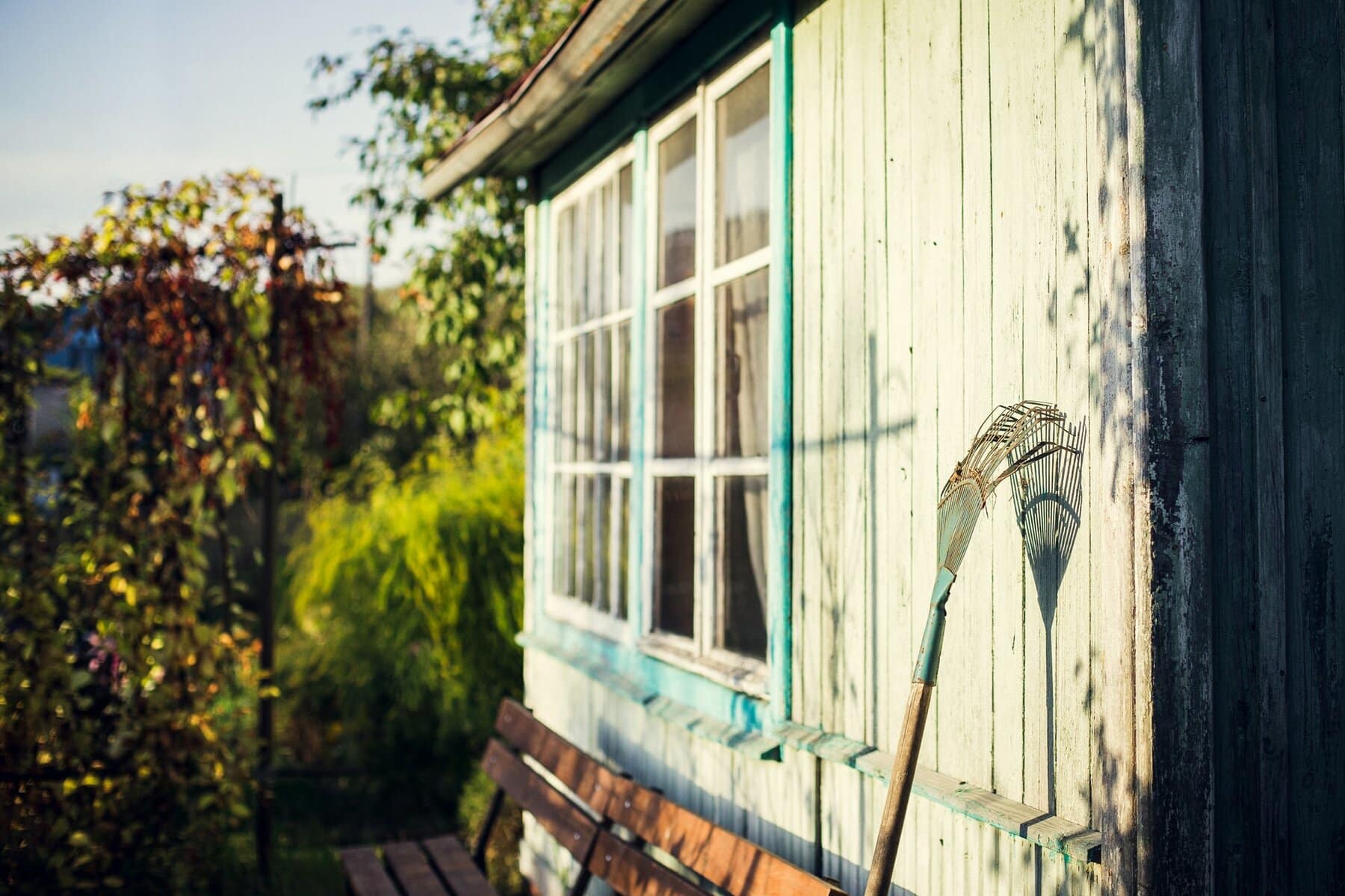 Garden Shed Wall with Leaning Rake