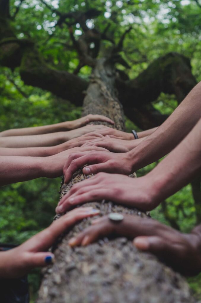 Family with hands on a branch representing quality time together and how to overcome loneliness when working from home