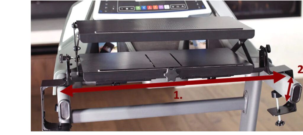Close up of a Walk-i-Task treadmill desktop attachment on a treadmill