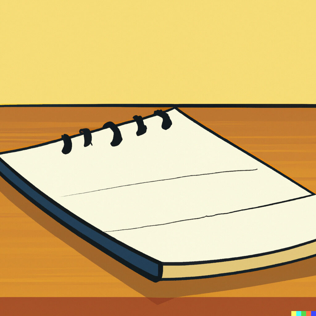 A blank cartoon notepad on a desk