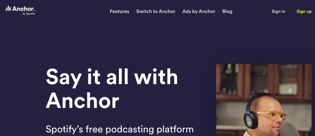 Screenshot of the Anchor Podcasting Creator website.