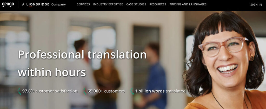 Screenshot of Gengo a site for language translation work.