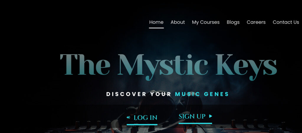 Screenshot of Mystic Keys Virtual Music Teacher Site.