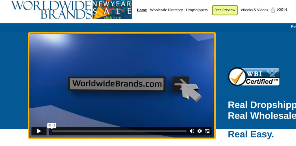Screenshot of Worldwide Brands Dropshipping website.
