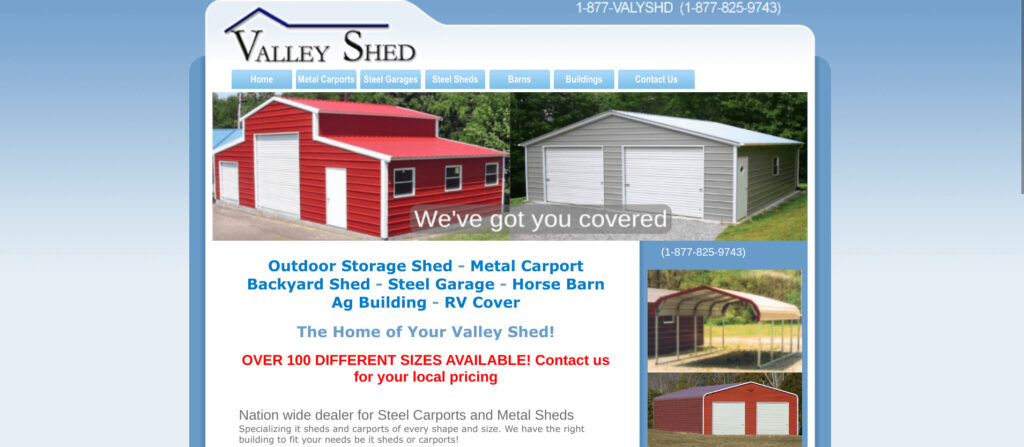 Screenshot from Valley Shed's website. Experienced backyard office contractors in California based in Manteca.