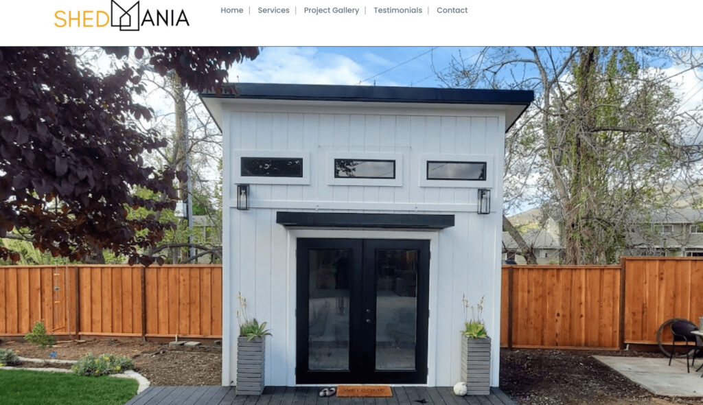 Screenshot from Shed Mania's website. Experienced backyard office contractors in California based in Hayward.
