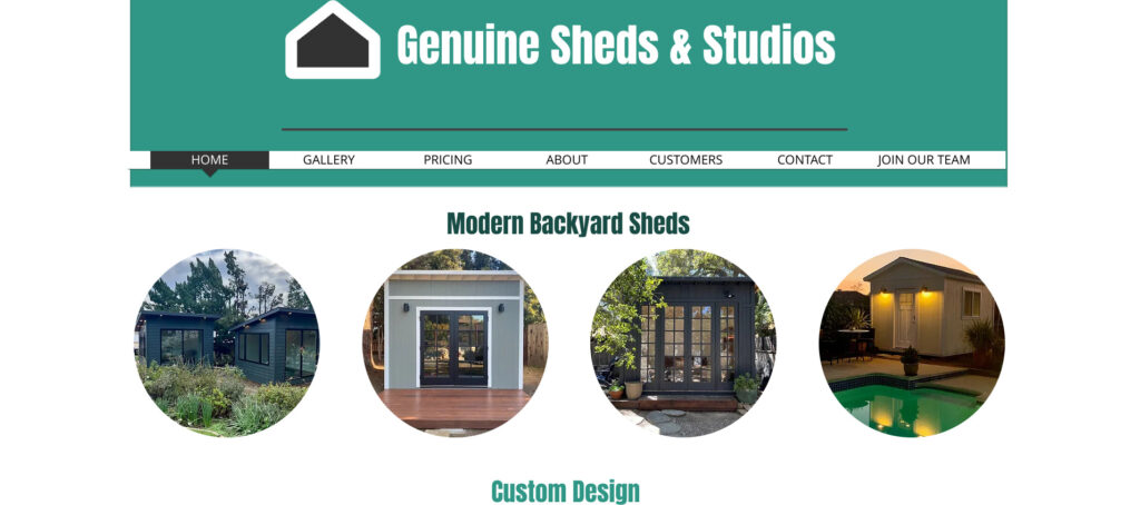 Screenshot from Genuine Sheds & Studios' website. Experienced backyard office contractors in California based in Santa Barbara.
