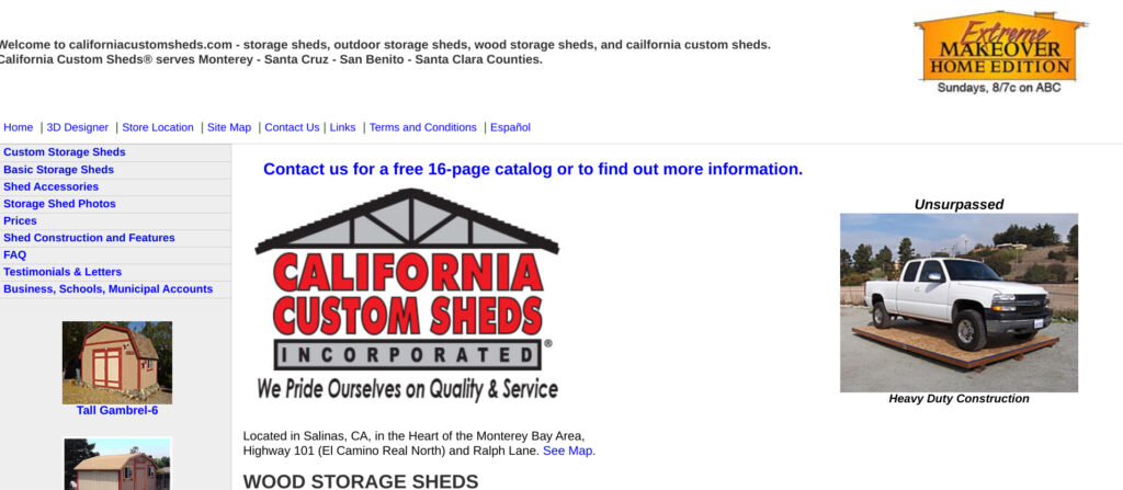 Screenshot from California Custom Sheds' website. Experienced backyard office contractors in California based in Salinas.