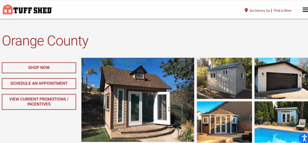 Screenshot from Tuff Sheds Orange County's website. Experienced backyard office contractors in California based in Anaheim.