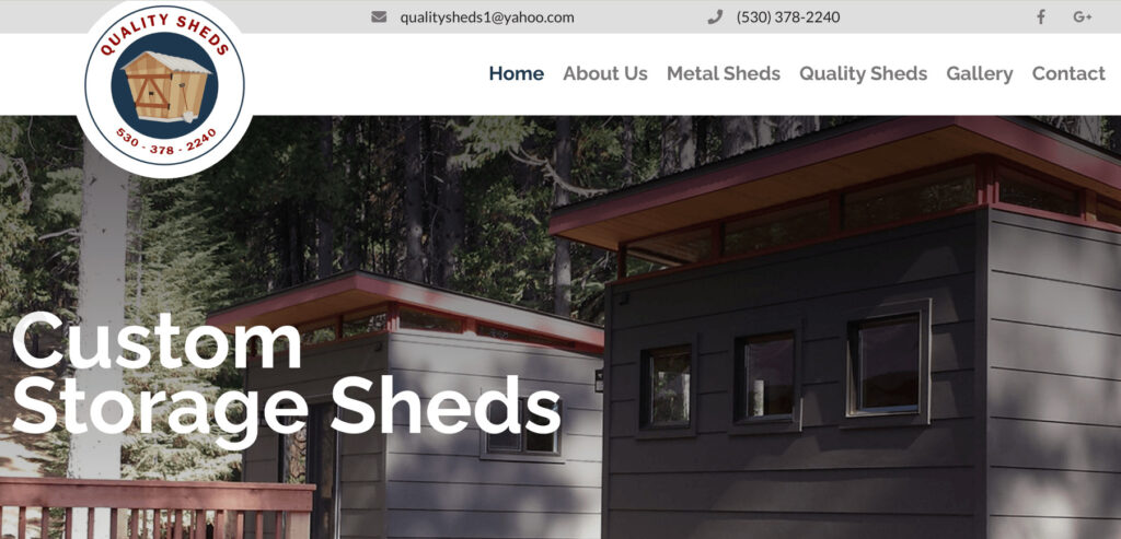 Screenshot from Quality Shed's website. Experienced backyard office contractors in California based in Anderson.