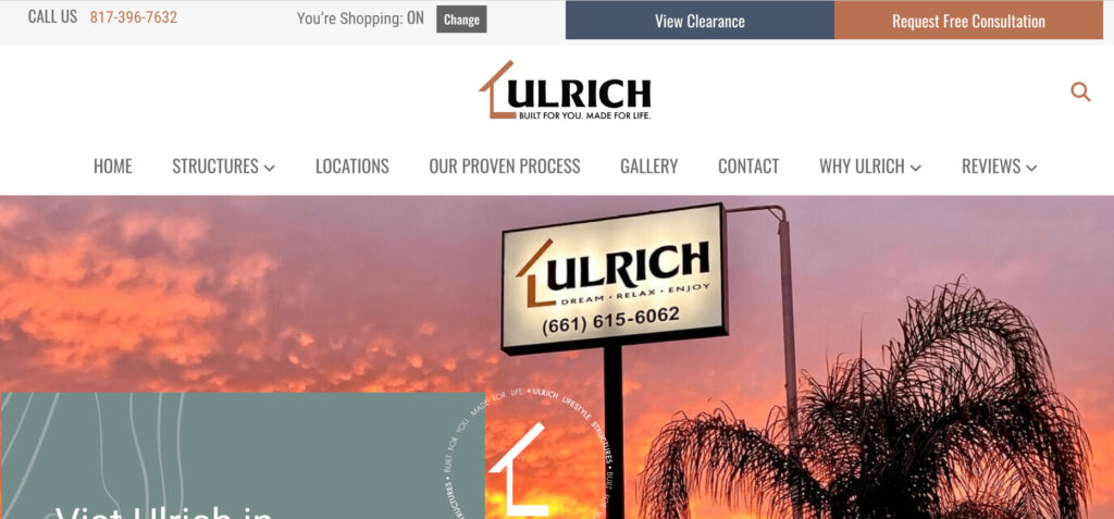 Screenshot from Ulrich Lifestyle's website. Experienced backyard office contractors in California based in Bakersfield.