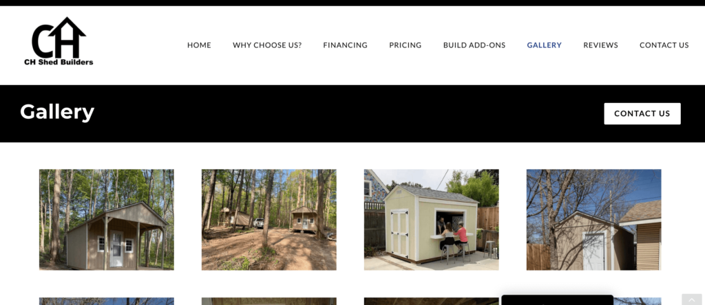 Screenshot from CH Shed Buildrs website. Experienced backyard office contractors in Texas based in Amarillo.
