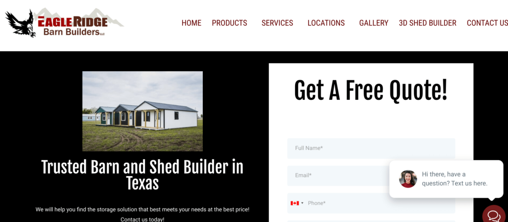 Screenshot from Eagle Ridge Barn Builders website. Experienced backyard office contractors in Texas based in Fort Worth.