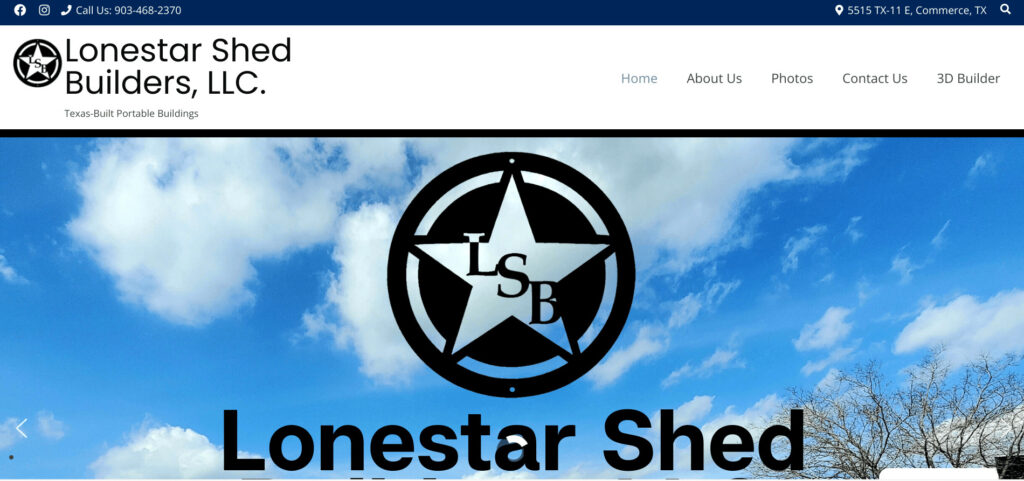 Screenshot from Lonestar Shed Builders website. Experienced backyard office contractors in Texas based in Commerce.