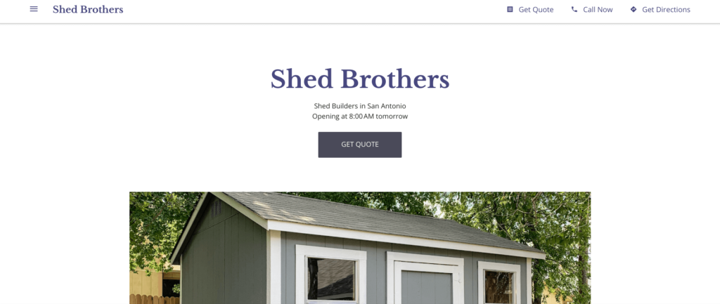 Screenshot from Shed Brothers website. Experienced backyard office contractors in Texas based in San Antonio.