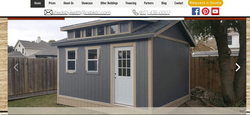 Screenshot from Sheds By Keith website. Experienced backyard office contractors in Texas based in Fort Worth.