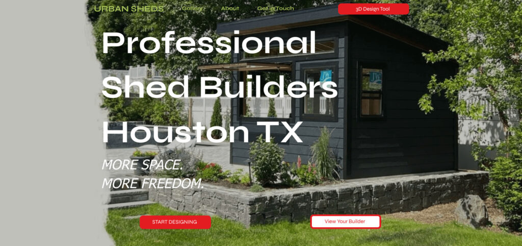 Screenshot from Urban Sheds website. Experienced backyard office contractors in Texas based in Houston.