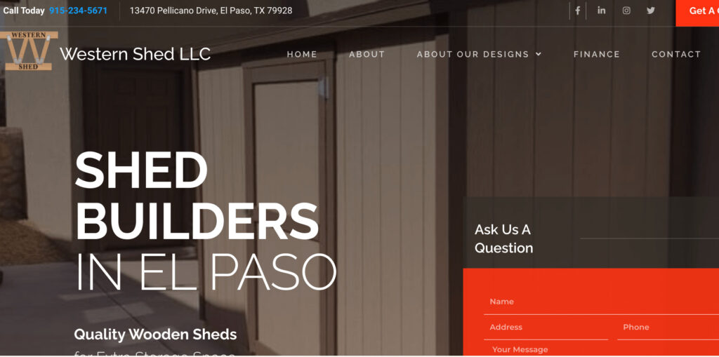 Screenshot from Western Sheds website. Experienced backyard office contractors in Texas based in El Paso.