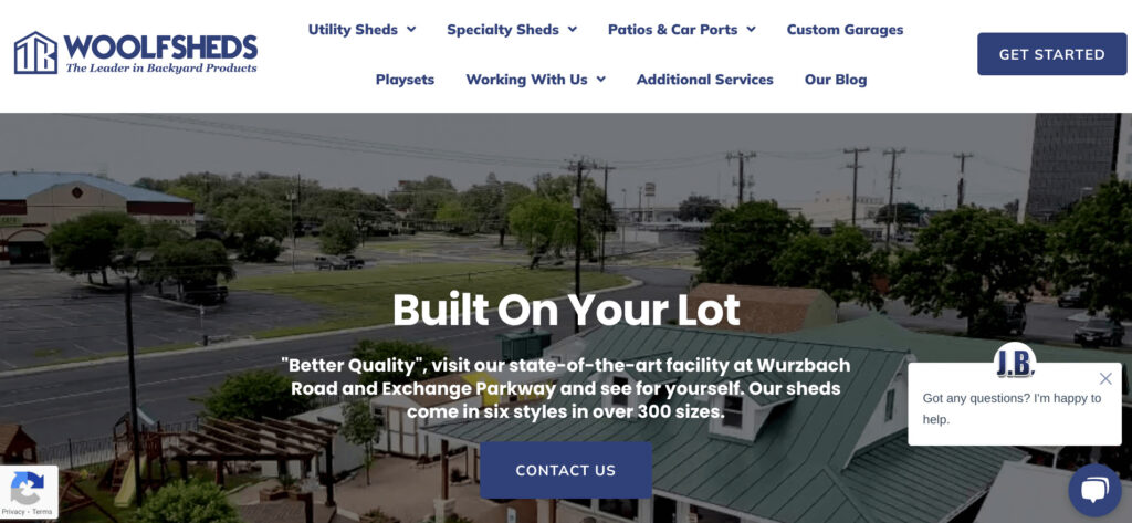 Screenshot from Woolf Sheds website. Experienced backyard office contractors in Texas based in San Antonio.