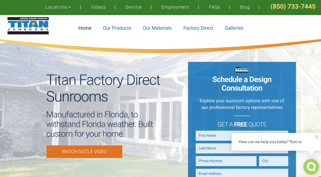Screenshot from Titan Sunrooms website. Experienced backyard office contractors in Florida based in Milton.