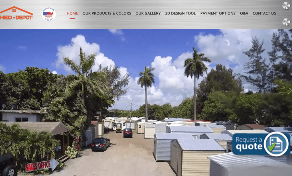 Screenshot from Shed Depot website. Experienced backyard office contractors in Florida based in Homestead.