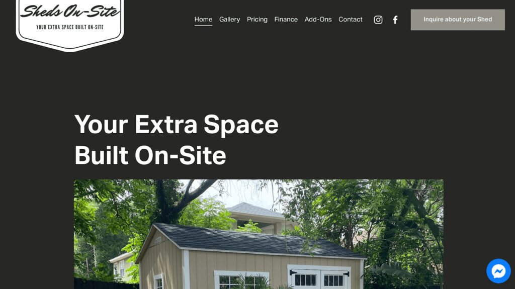 Screenshot from Sheds On Site website. Experienced backyard office contractors in Florida based in Orlando.