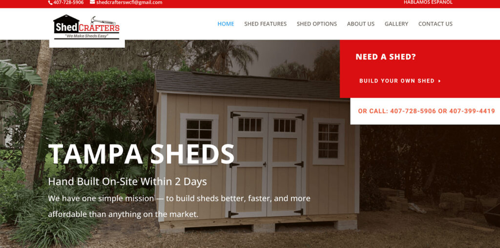 Screenshot from Shed Crafters website. Experienced backyard office contractors in Florida based in Clearwater.