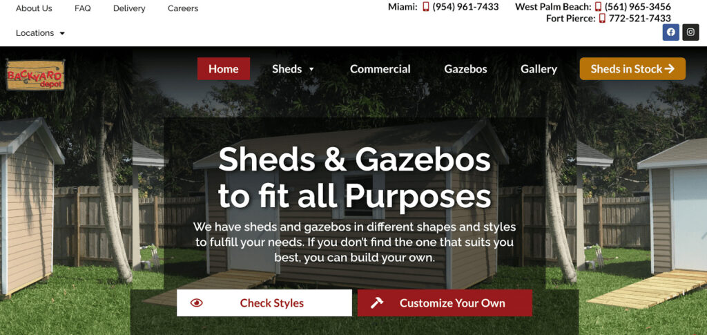 Screenshot from Backyard Depot Inc website. Experienced backyard office contractors in Florida based in West Palm Beach.