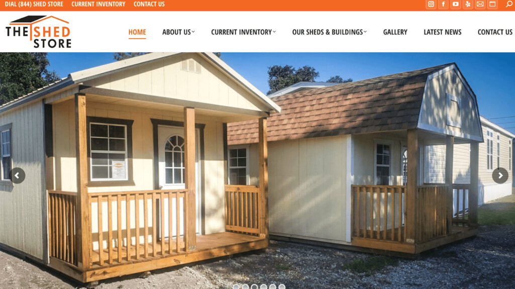 Screenshot from The Shed Store website. Experienced backyard office contractors in Florida based in Clearwater.