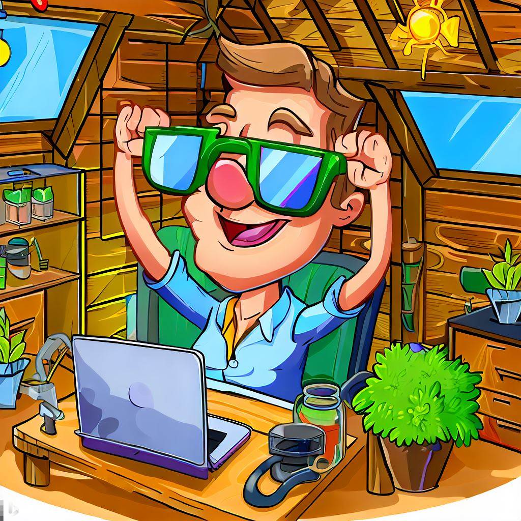 A cartoon image of a backyard business owner celebrating his business growth plan.