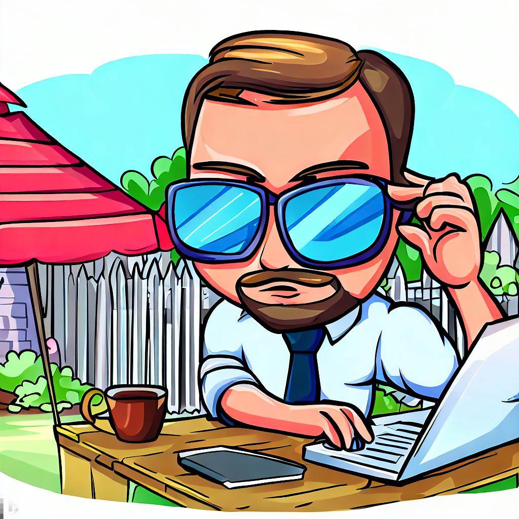 A cartoon image of a backyard business owner working on a business plan.