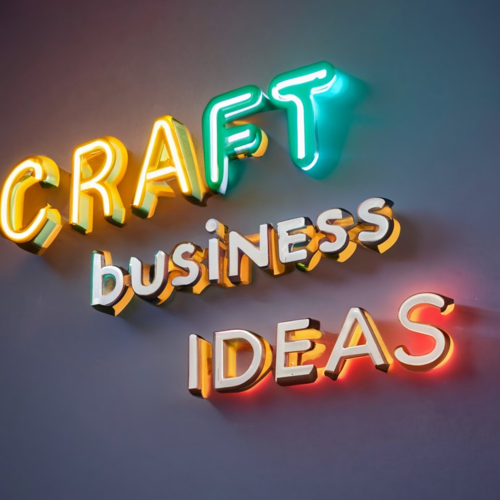 Image of a large neon sign with the caption craft business ideas
