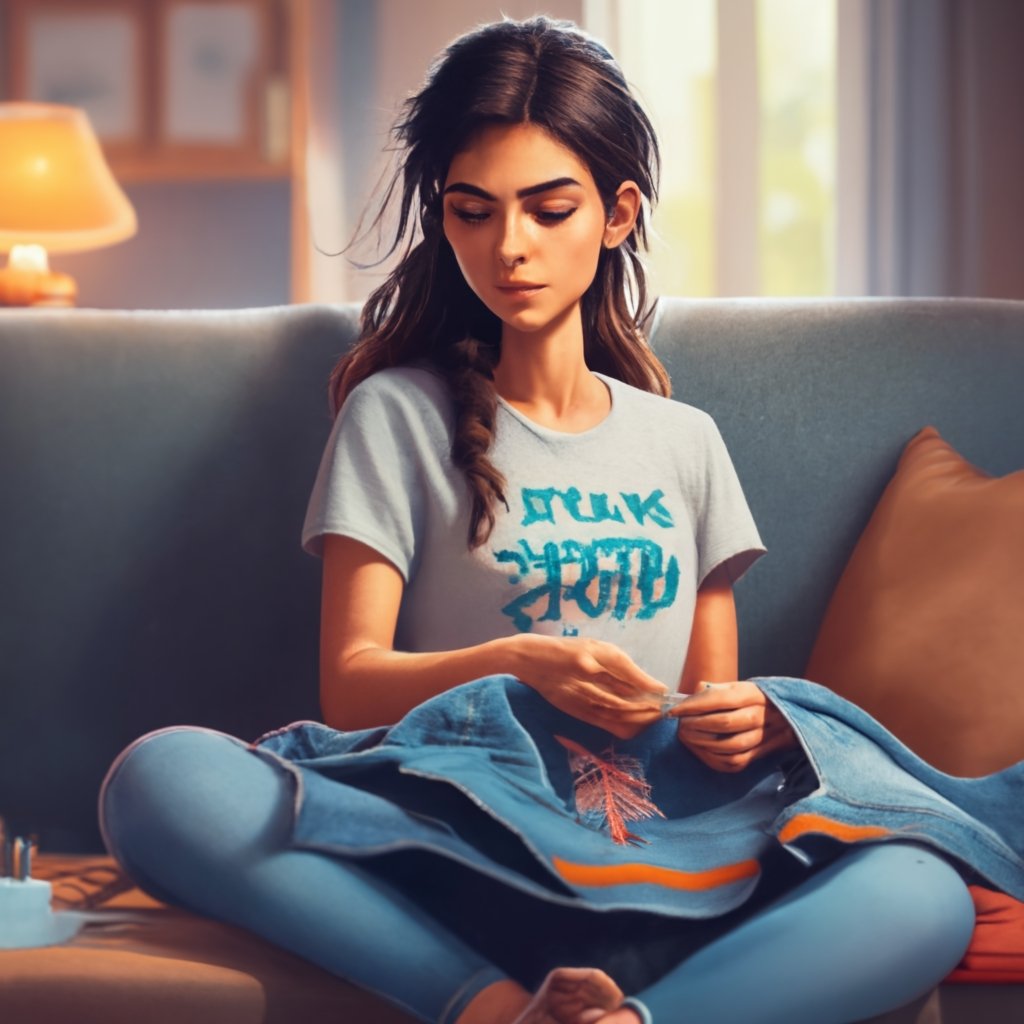 Image of a woman embroidering a jean jacket as an example of one of the craft business ideas on the list.