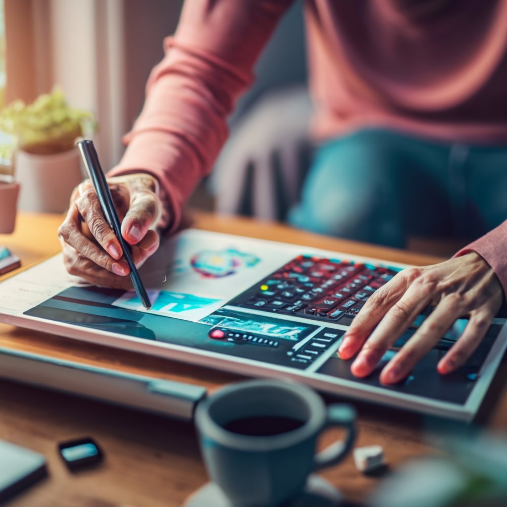 Image of a person working on a digital design as an example of one of the craft business ideas on the list.
