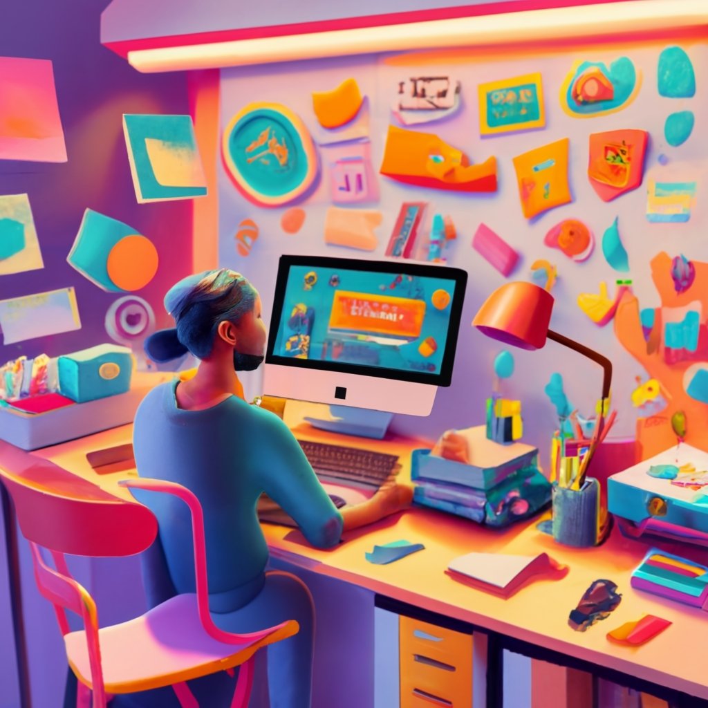Image of a person making custom banners on a computer as an example of one of the craft business ideas on the list.