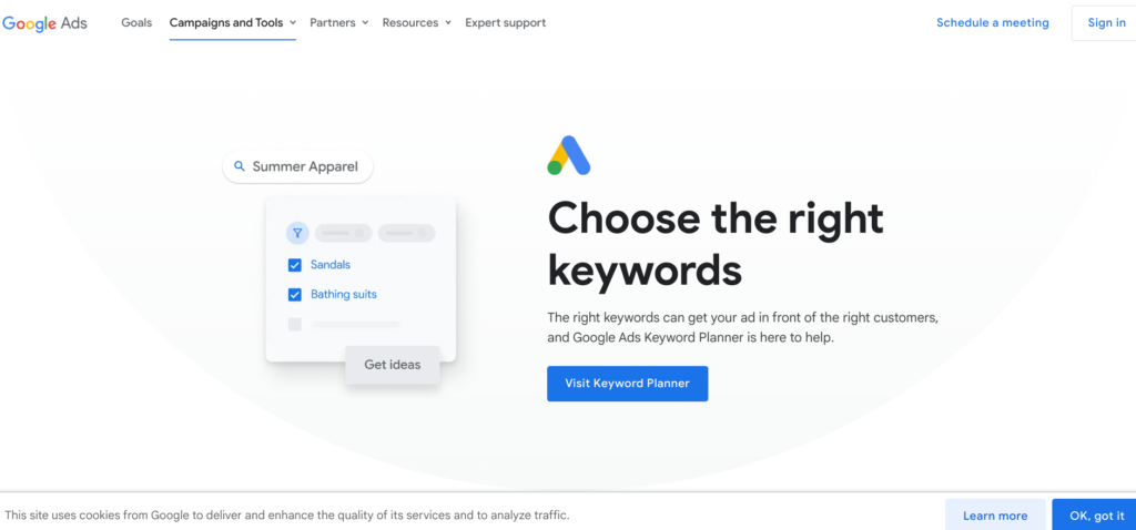 Screenshot of the Google Keyword Planner homepage one of the top 10 solopreneur tools
