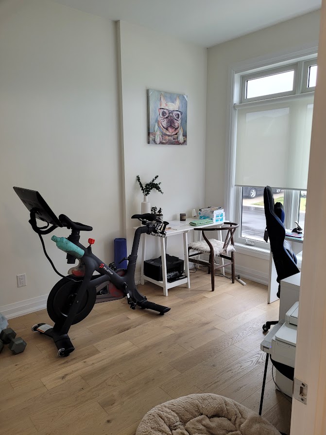Personal Training as an example of one of the more profitable winter business ideas. The picture shows a home office home gym combination room.
