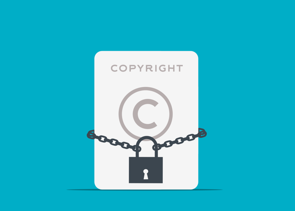 Image with the word and symbol for copyright with a lock across the front.
