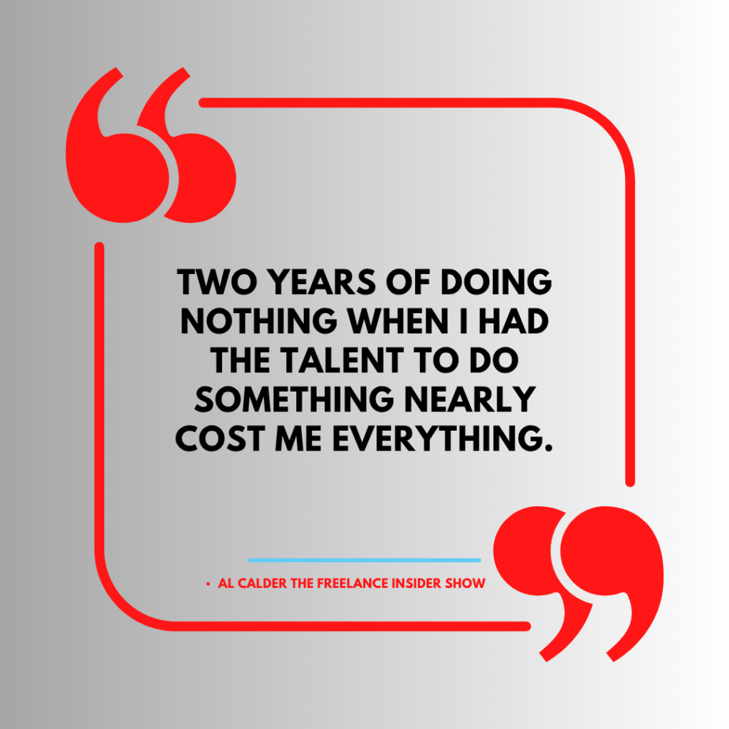 Quote block summarinzing how not following the Creator Success Staircase can const growth. The quote is, "Two years of doing nothing when I had the talent to do something nearly cost me everything."